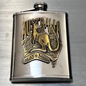 Hip Flask Islay Scotch Mist Whisky Australia Stainless Steel Brass 6oz Kangaroo
